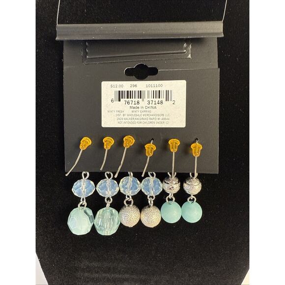 Massini Fashion Earrings Set of 3 Dangle Blue/Clear Jewel Silver Tone NWT - Picture 6 of 6